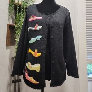 Susan Bristol Black Cardigan with Colorful Shoe Accents